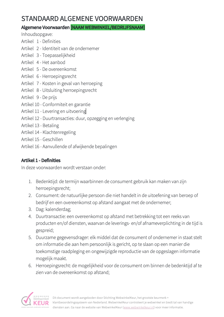 Download het gratis template Algemene Voorwaarden!